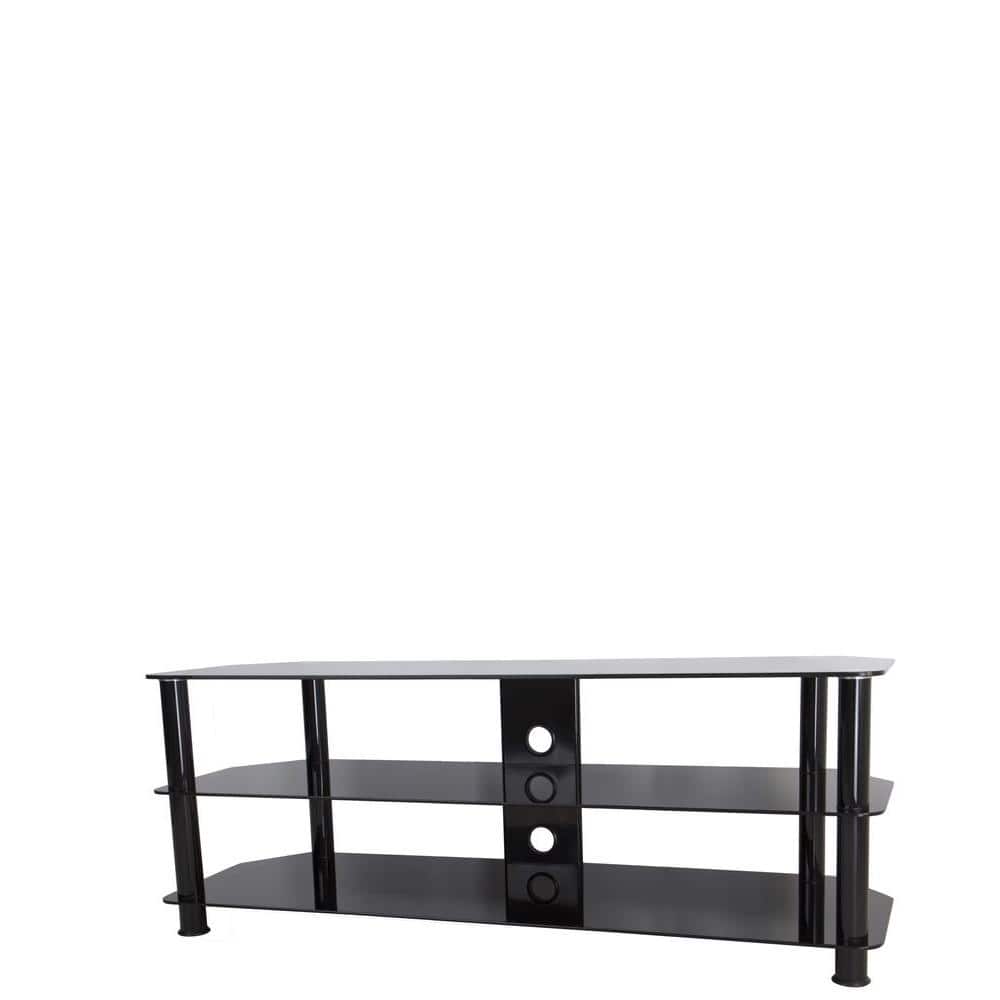 Black Stainless Steel Corner TV Stand with Glass Shelves