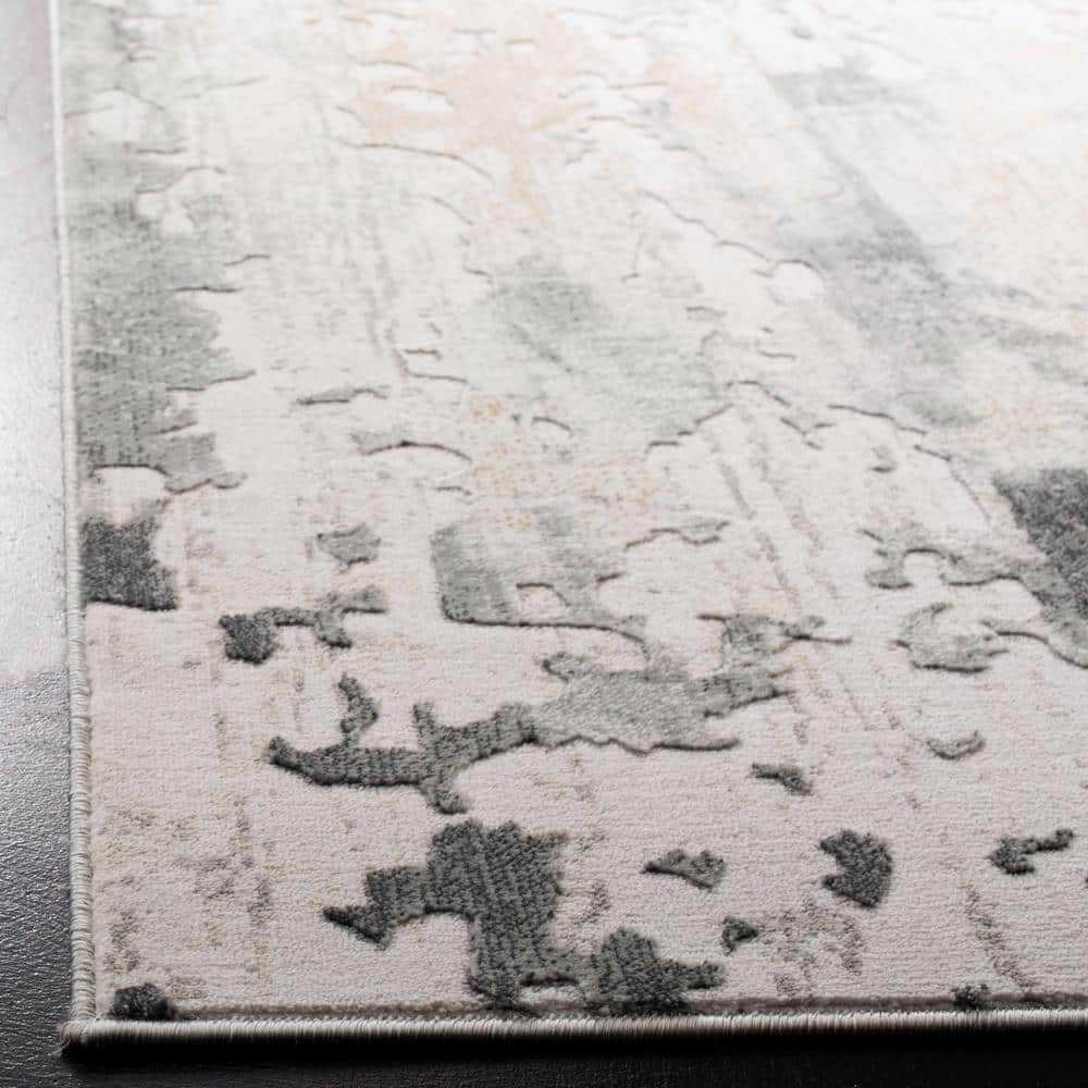 Gray and Beige Abstract Synthetic Runner Rug, 2' x 20'
