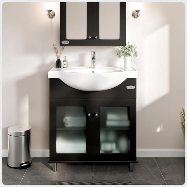 Eviva Tux 36 in. W x 14.7 in. D x 33 in. H Single Bath Vanity in White with White Porcelain Top with White Sink