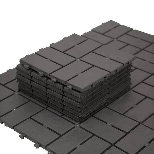 cadeninc 12 in. x 12 in. Dark Gray Square 4 Slat Plastic Outdoor Flooring Tiles All Weather (Set of 44 Tiles)