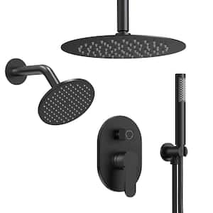 3-Spray Patterns 10, 6 in. Single Handle Ceiling, Wall Mount 2.5 GPM Fixed Shower Head Dual Shower Head in Matte Black