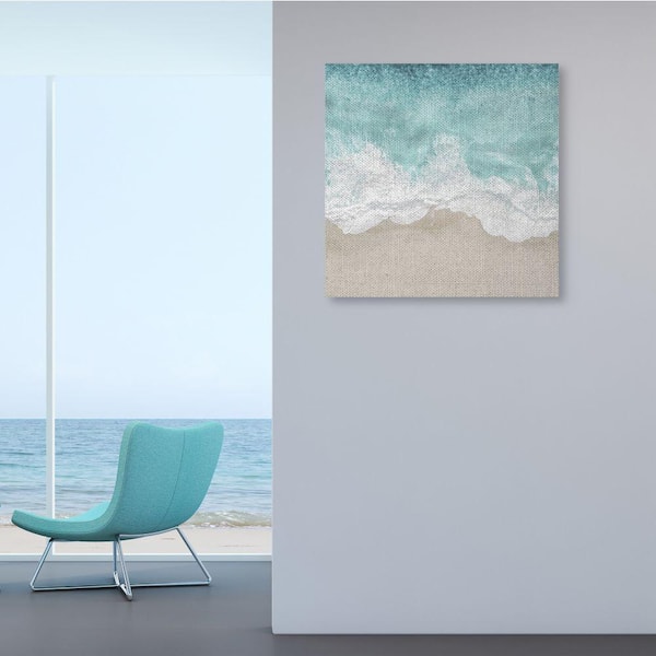 Design Art Green Sea Beach Under Cloudy Sky - Modern Beach Glossy Metal Wall Art, 20W x 12H