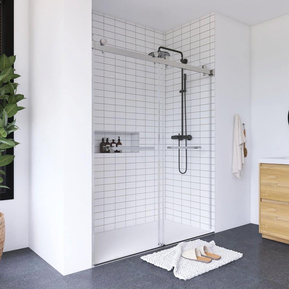 60" Frameless Chrome Glass Double Sliding Shower Door