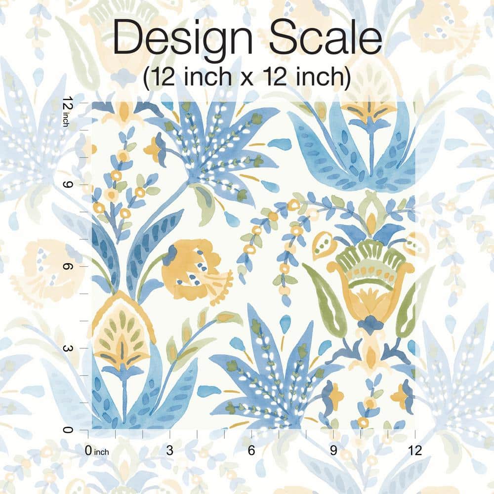Seaside Jacobean Floral Pre-pasted Removable Wallpaper