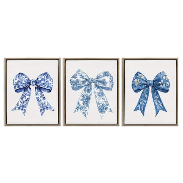 Vintage Toile Pattern Bows by Lettered and Lined 3 Piece Brown Floater Frame Culture Graphic Art Print 31 in. x 25 in.