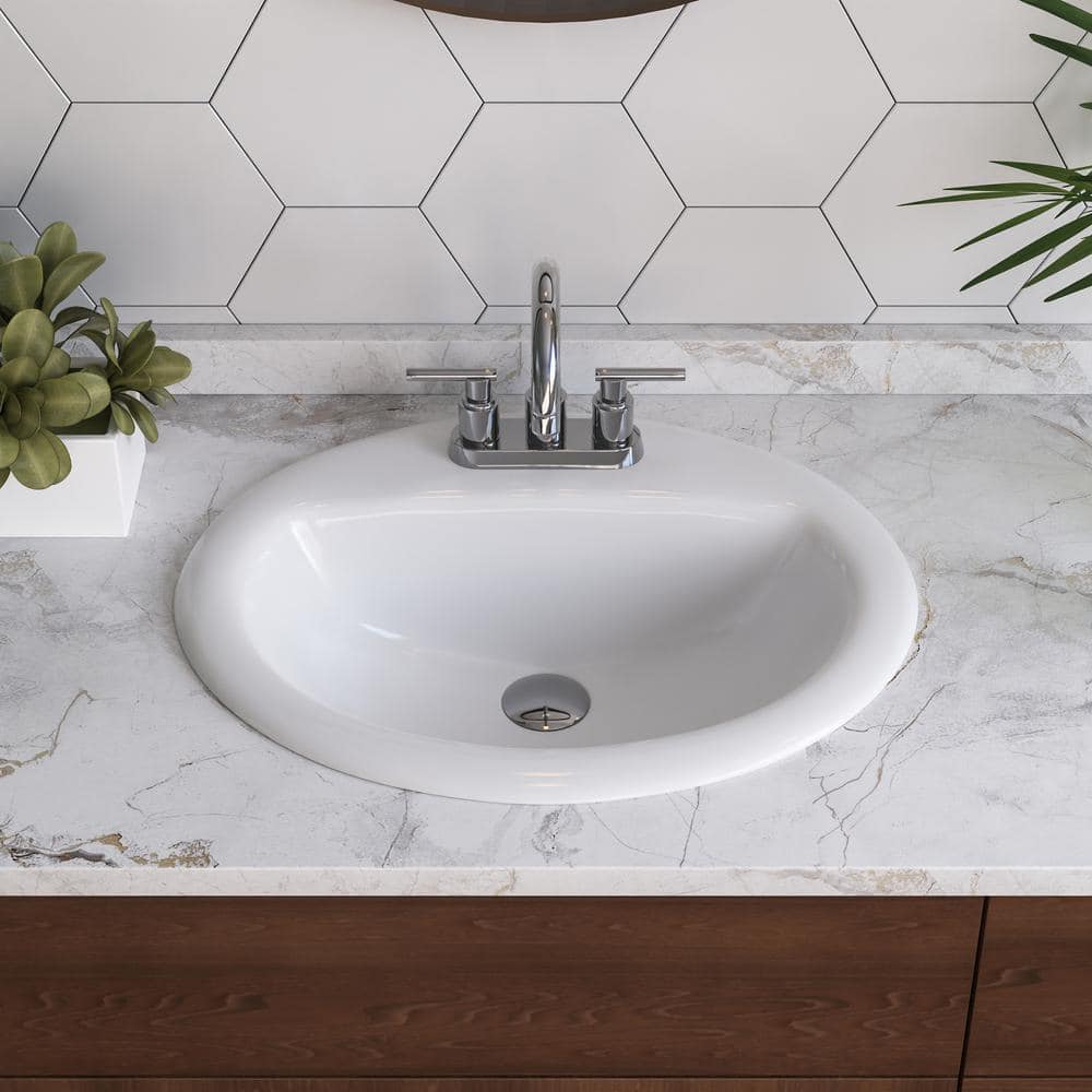 20'' x 17'' White Oval Ceramic Drop-in Bathroom Sink with Overflow