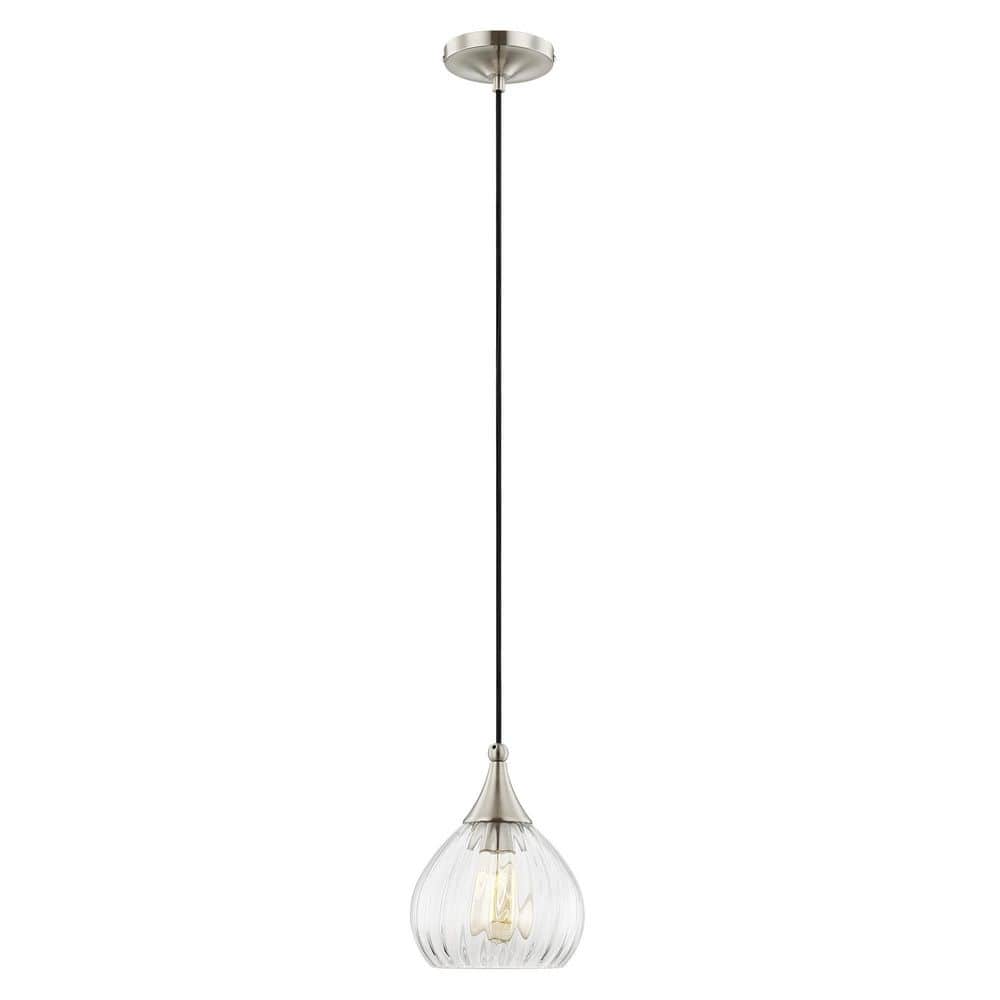 Contemporary Brushed Nickel 1-Light Mini Pendant with Clear Glass