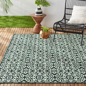 Patio Country Danica Blue/White 8 ft. x 10 ft. Geometric Indoor/Outdoor Area Rug