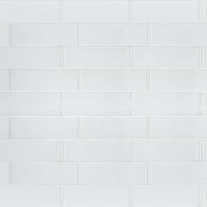 Super White 4 in. x 12 in. Subway Glossy Glass Wall Tile (10 sq. ft. /Case)