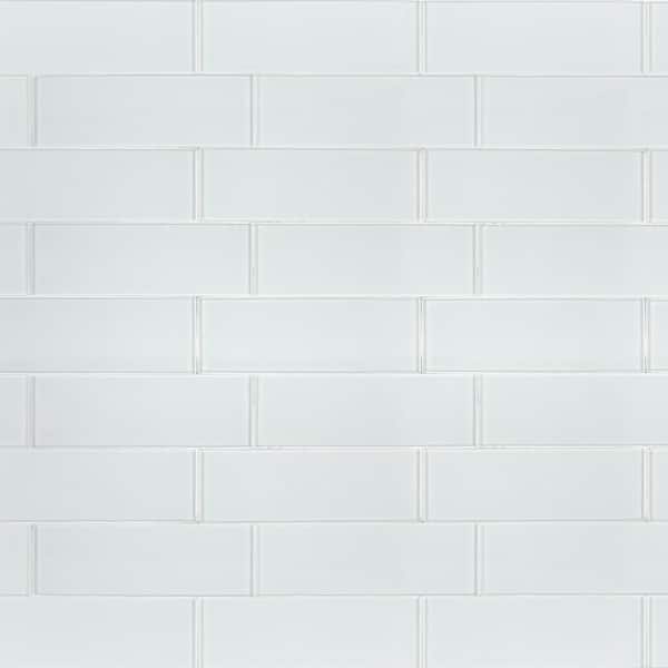 Super White 4 in. x 12 in. Subway Glossy Glass Wall Tile (10 sq. ft. /Case)
