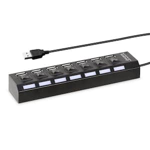 7 Port USB 2.0 High Speed Multiport USB Hub with Individual Switches and LEDs