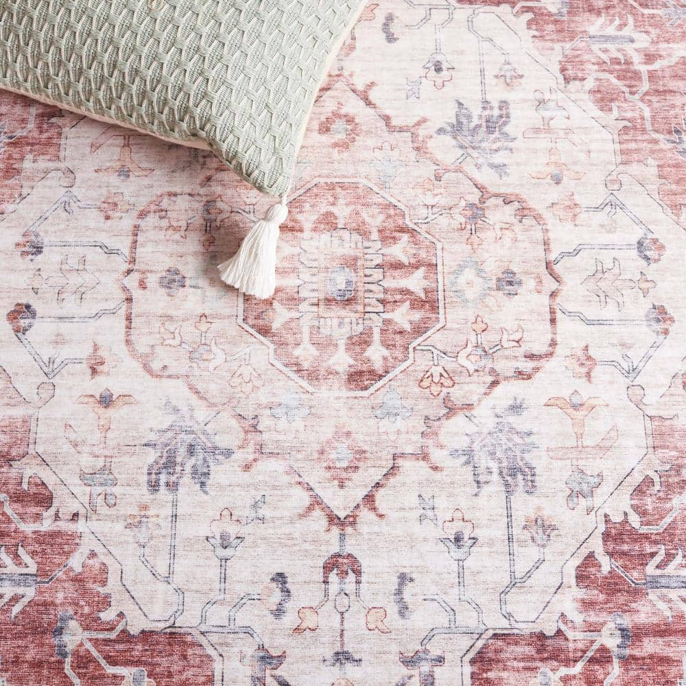 Arizona Light Red and Beige 6' x 9' Synthetic Washable Area Rug
