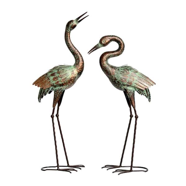 Unbranded Garden Crane Statues, Heron Sculptures for Outdoor, Decor Metal Bird, Patina Garden Art Lawn Ornaments