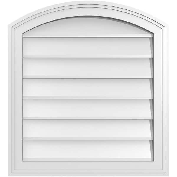 Ekena Millwork 22" x 24" Arch Top Surface Mount PVC Gable Vent: Functional with Brickmould Frame