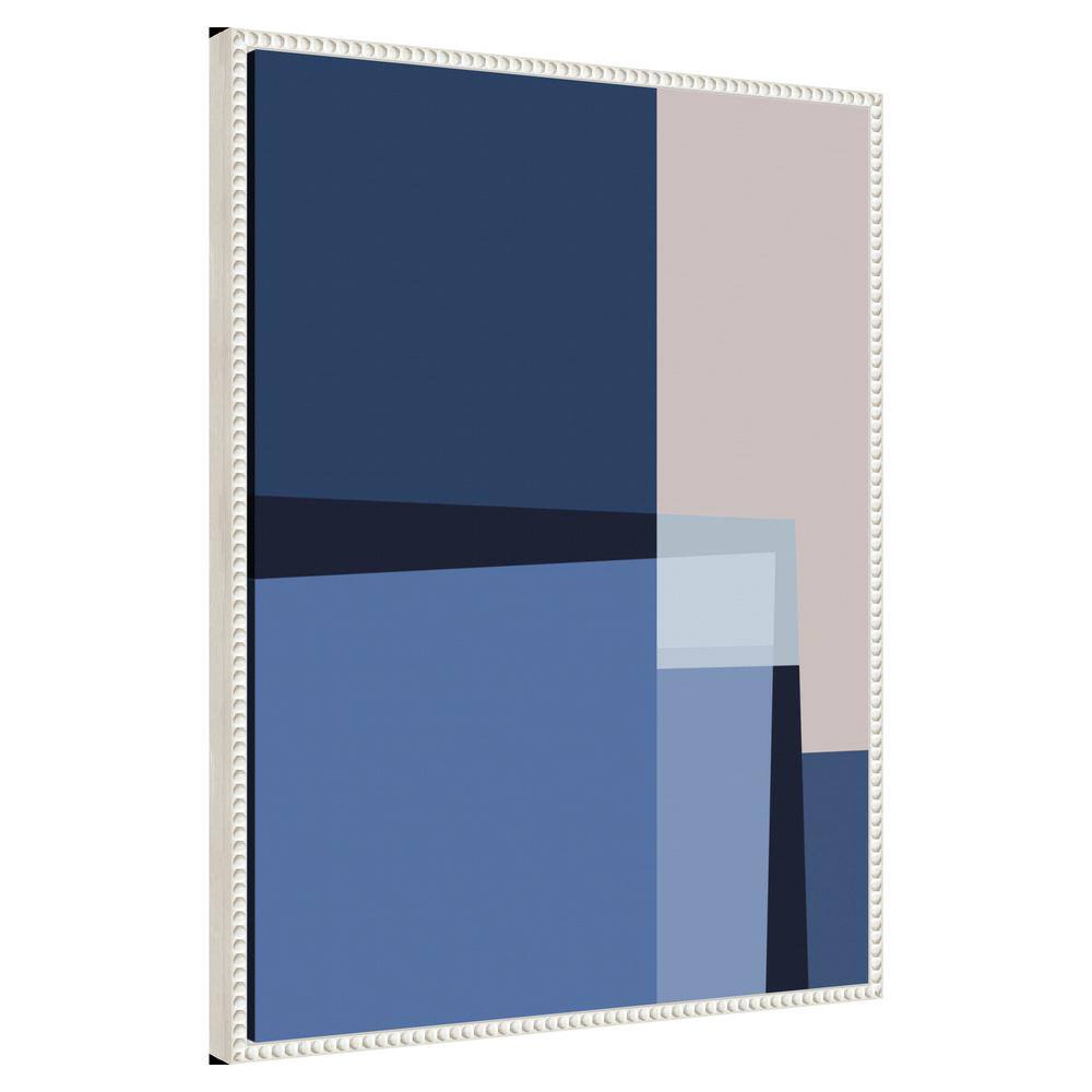 Blue Lines Abstract Canvas Art with White Beaded Frame