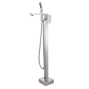 Free Standing Tub Faucets with L-Shape Shower in Brushed Nickel, Single Handle Tub Fillers, Floor Mounted, 2.5 GPM