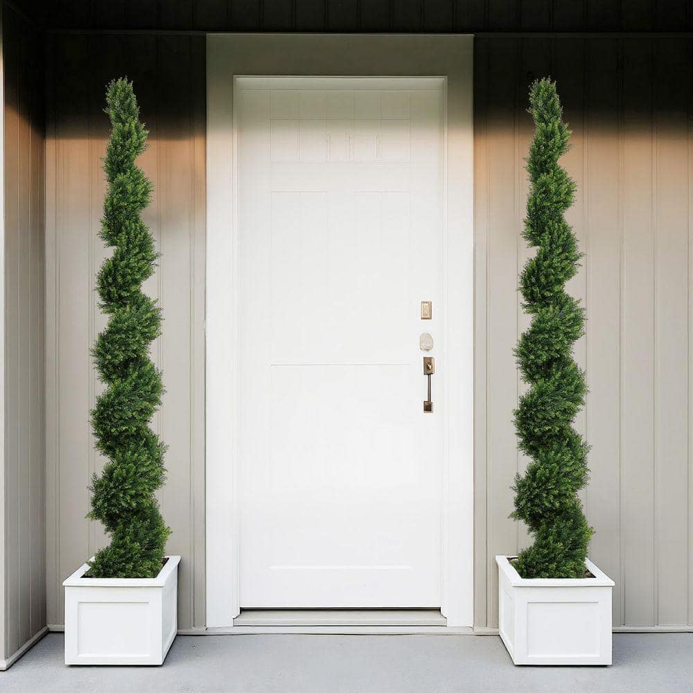 7 ft. Outdoor Artificial Evergreen Two-Tone Spiral-Shaped Potted
