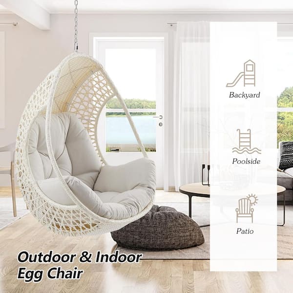 YACHU ULハンモック Ulax All-Weather Wicker Hanging Egg Swing Chair with Cushion