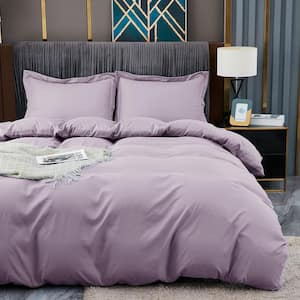 Lavender Purple Solid Color King Size Microfiber Comforter Only with Zipper Closure Duvet Cover and 2-Pillow Shams