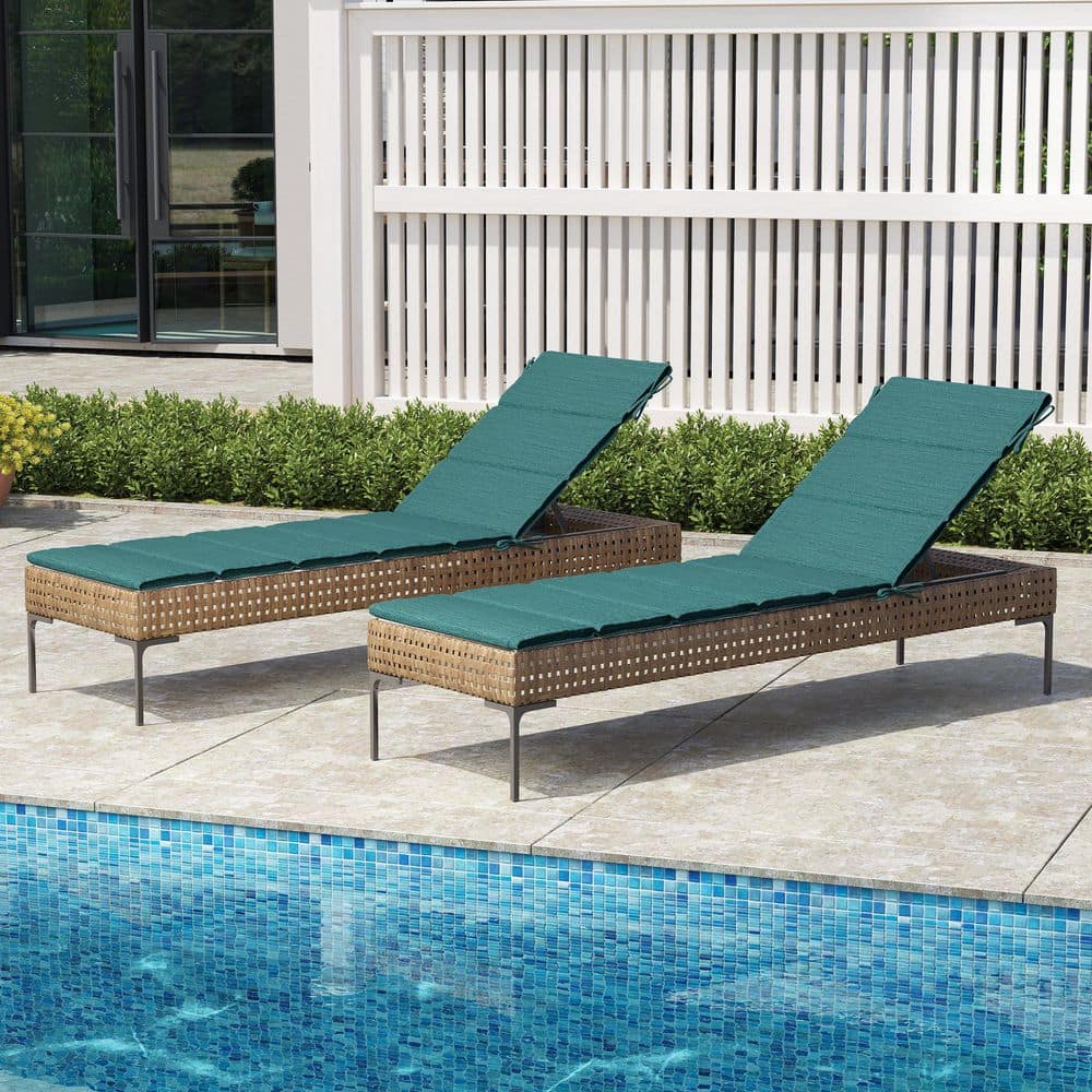 72 in. x 21 in. Foldable Outdoor Chaise Lounge Cushions with Straps 2 Pieces Replacement Patio Chair Cushion in Green price drop on PriceWatchPro