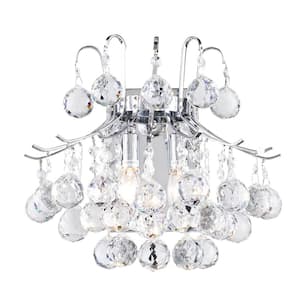 13.5 in. 2-Light Chrome Geometric Wall Sconce With Clear Crystals