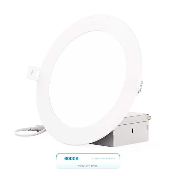6 in. Canless 6000K Clear White 12W 1050LM Ultra-Thin New Construction Integrated LED Recessed Light Kit, Wet Rated