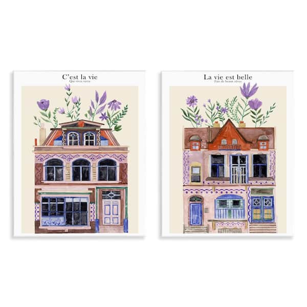 Stupell Industries Floral Houses Architecture by Melissa Wang 2 Pieces Unframed Nature Graphic Art Print 14 in. x 11 in.