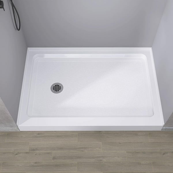 48 in. x 32 in. Acrylic Single Threshold Shower Pan Alcove Floor Rectangular Shower Pan Base with Left Drain in White