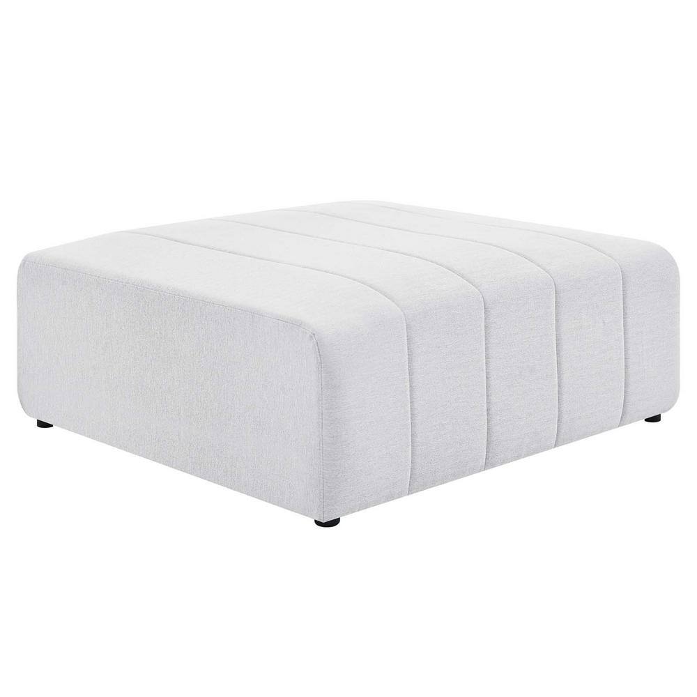 Ivory Tufted Polyester Fabric Ottoman with Solid Wood Frame