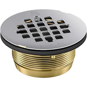 Round Brass Shower Receptor Drain, Polished Stainless