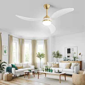 52 in. LED Indoor/Outdoor Dimmable Gold Solid Wood Blade Ceiling Fan with 6-Speed Remote