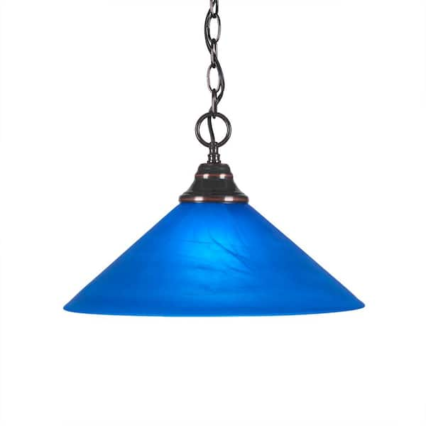 blue and copper pendant light