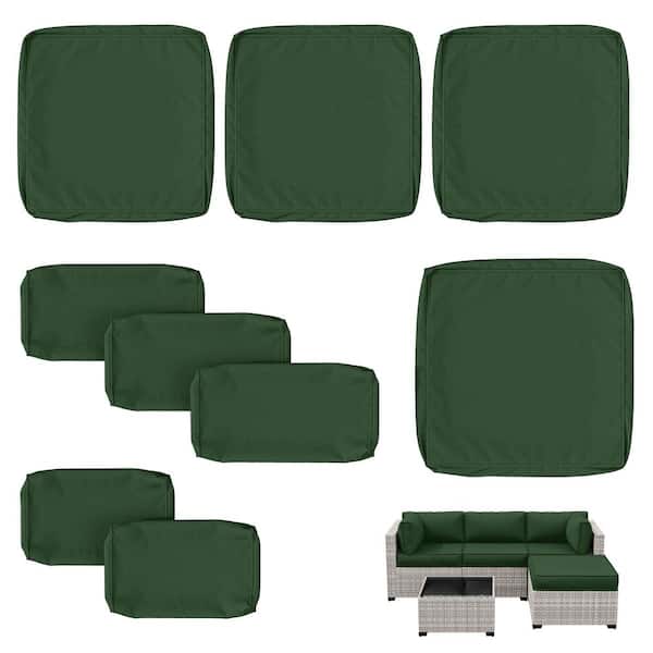 WNP 9-Pieces 25.6 in. Outdoor Patio Replacement Slip Covers for 4-Seater Furniture Cushion Green (Covers Only)