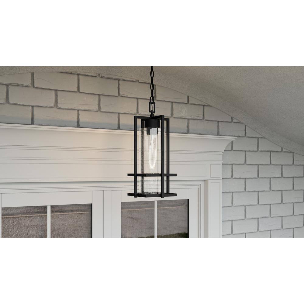 Damien Black Aluminum Outdoor Hanging Lantern with Seeded Glass