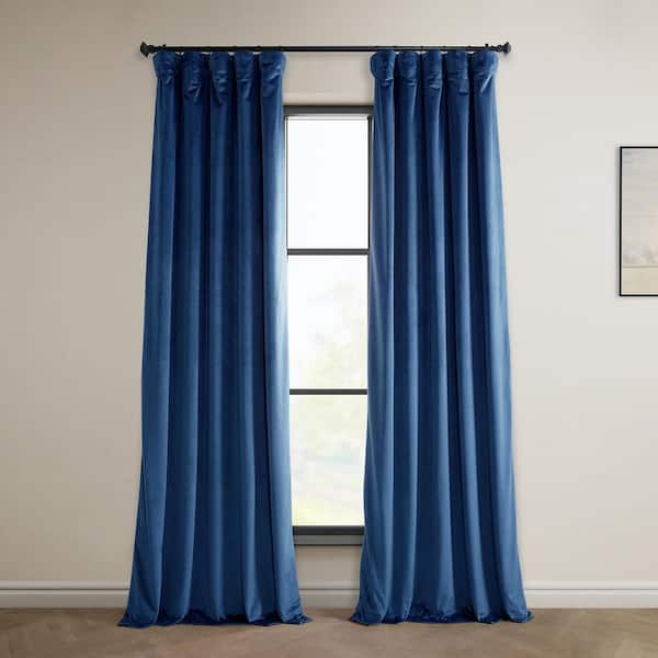 Pisces Blue Velvet Rod Pocket Room Darkening Curtain - 50 in. W x 84 in. L Single Panel Window Velvet Curtain