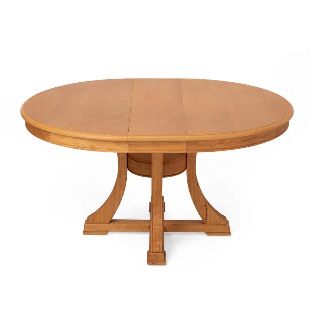 Retro 7-Piece Round Natural Rubber Wood Top Extendable Dining Table Set with 6 Upholstered Chairs