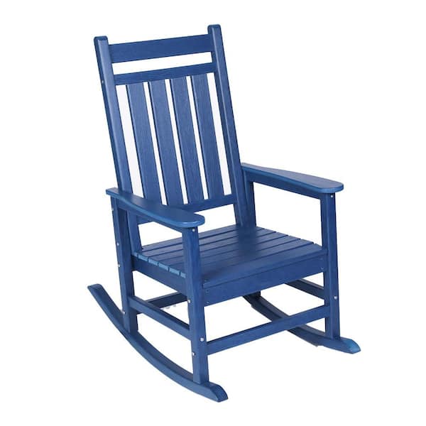 Sudzendf Navy Blue Plastic Outdoor Rocking Chair with Wood-Texture, All ...