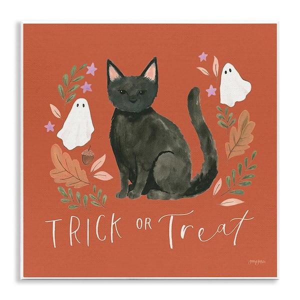 Stupell Industries Trick Or Treat Cat by Jenaya Jackson 1-Piece Unframed Graphic Print Typography Poster Art Print 12 in. x 12 in.