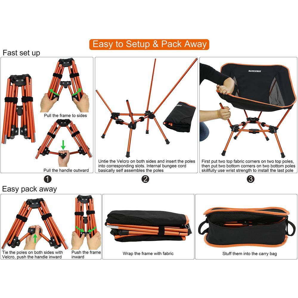 Orange Lightweight Aluminum Folding Camping Chair with Storage Bag