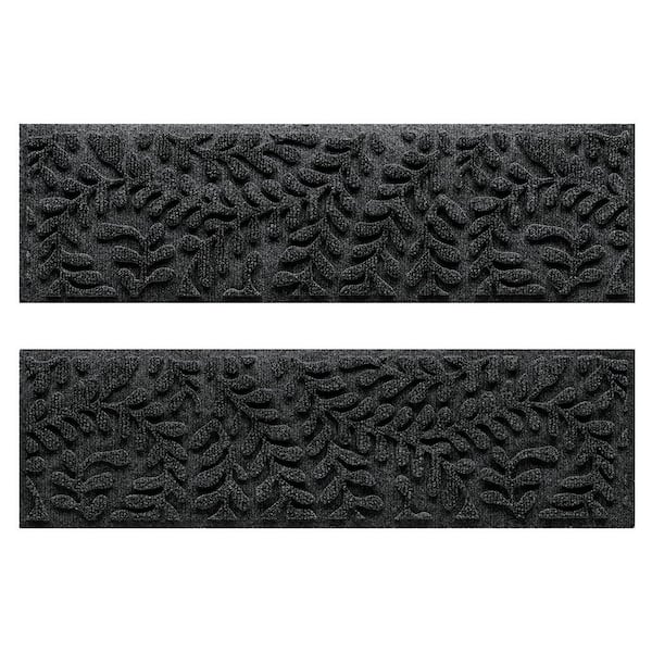 Waterhog Boxwood 8.5 in. x 30 in. PET Polyester Indoor Outdoor Stair Tread Cover (Set of 4) Charcoal