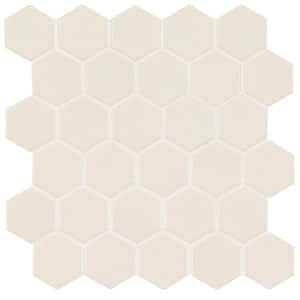 White 2 in. Hexagon 11 in. x 11 in. Matte Porcelain Mesh-Mounted Mosaic Floor and Wall Tile (12.96 sq. ft. / case)