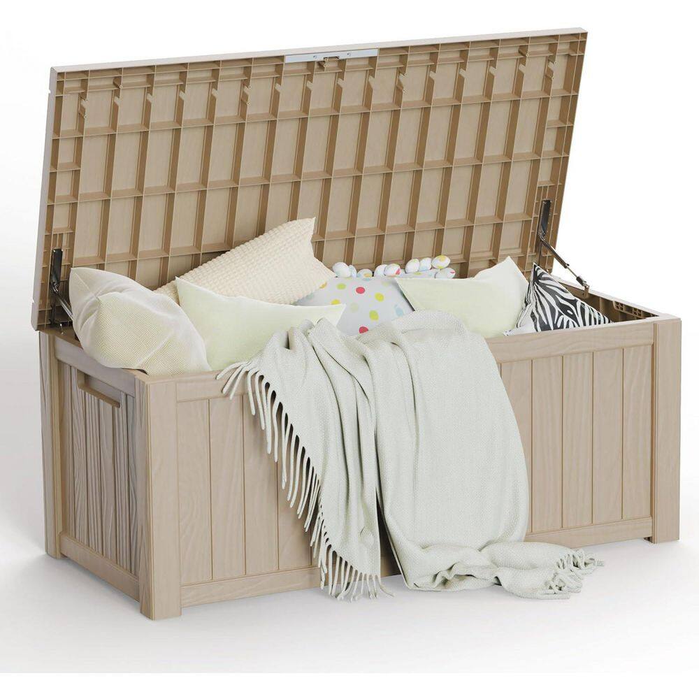 120 Gal. Outdoor Deck Box, Waterproof Lockable Resin Storage Container for Outside Cushions, Garden Tools, Taupe price history on PriceWatchPro