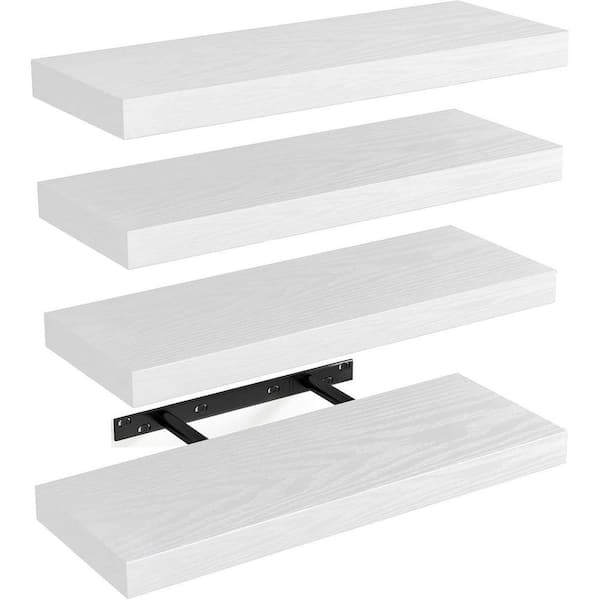White 15.8 in. W x 5.5 in. H x 1.2 in. D Floating Shelf Shelves Set of 4 for Wall Decor, with Invisible Brackets