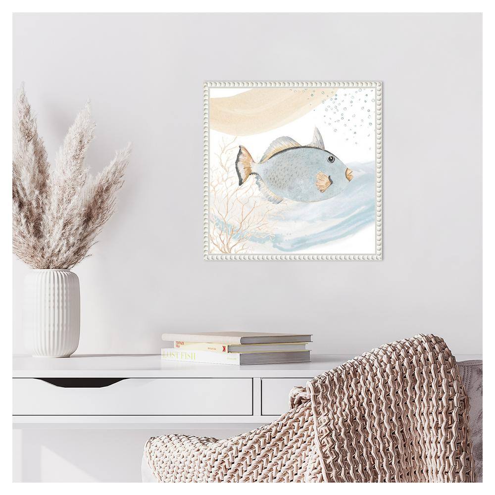 Ocean Oasis Blue Fish Canvas Art with White Beaded Frame