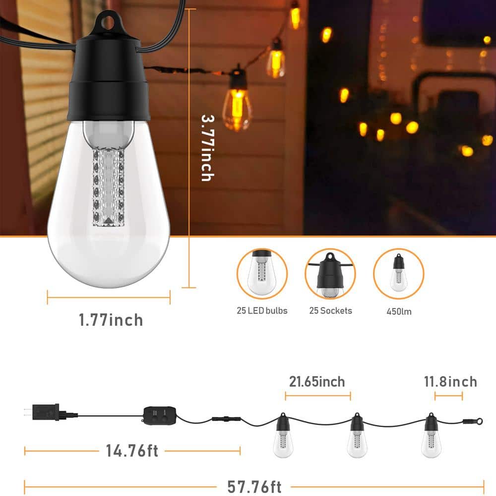25-Light 48 ft. Outdoor Plug-in Integrated LED Edison String-Light with Dim