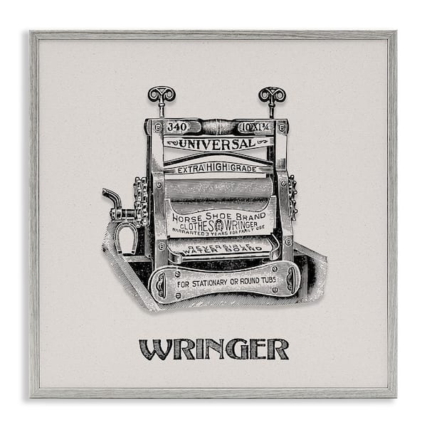 Antique Clothes Wringer by Val Rhodes Gray Framed Country Giclee Art Print 17 in. x 17 in.