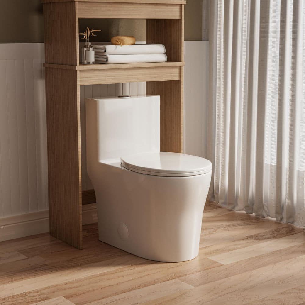 Gloss White Round One-Piece Dual Flush Toilet with Soft Close Seat