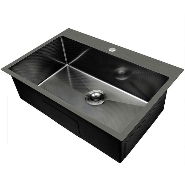 HEX 30 in. Drop-in Single Bowl Gunmetal Black Stainless Steel Kitchen Sink with Faucet