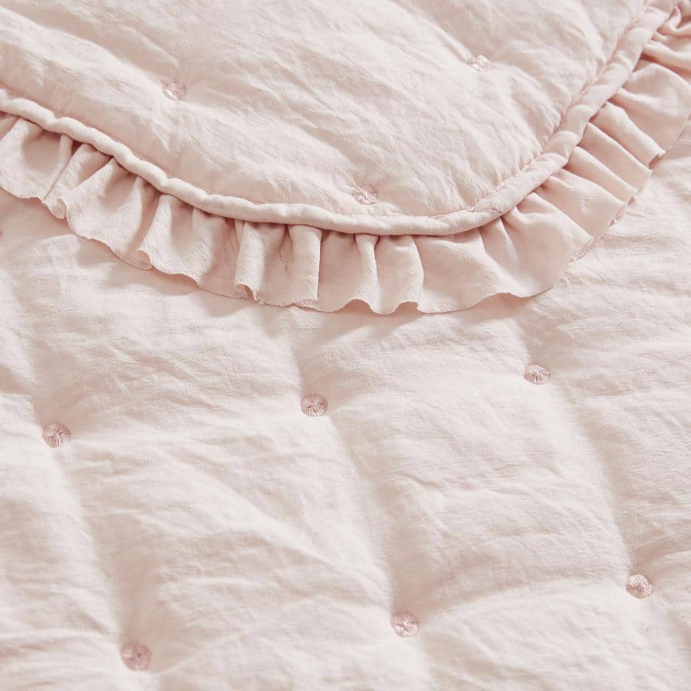 Hailee Pink Microfiber Twin Quilt Set with Ruffles