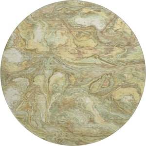 Mayfield Premium Machine Washable Abstract AMF2017 Gold 8 ft. x 8 ft. Round Rug